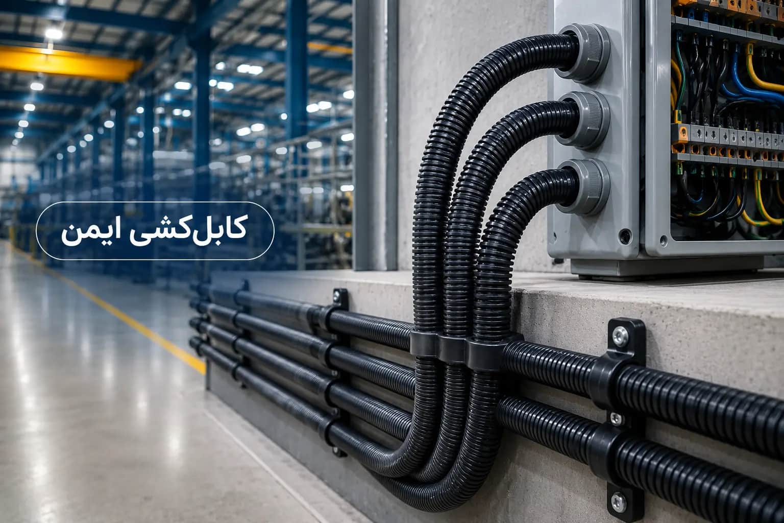 آموزش گام‌به‌گام کابل‌کشی ایمن در سوله صنعتی با لوله خرطومی پلی‌آمید (PA)